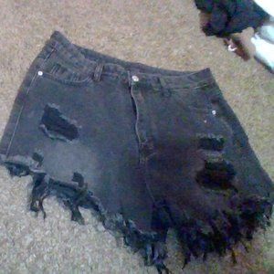SHEIN black ripped jean shorts
